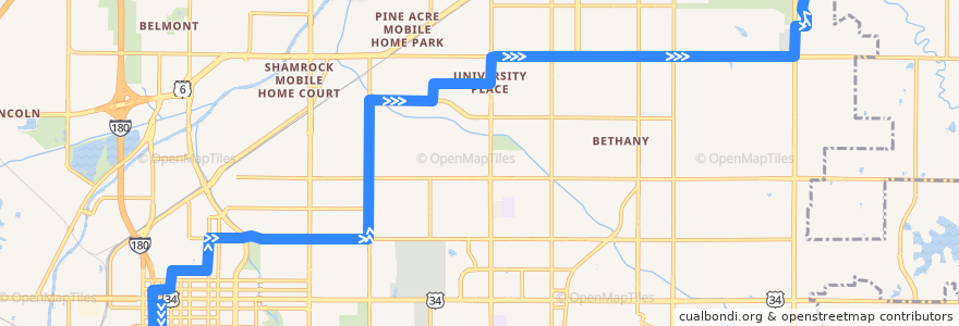 Mapa del recorrido Bus #49 - University Place - Outbound de la línea  en Lincoln.