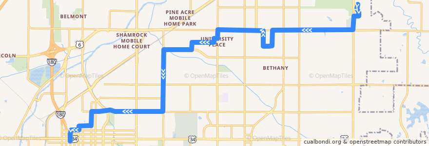 Mapa del recorrido Bus #49 - University Place - Inbound de la línea  en Lincoln.