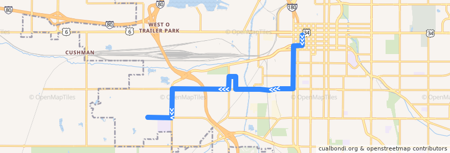 Mapa del recorrido Bus #51 - West “A” - Outbound de la línea  en Lincoln.