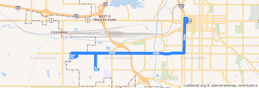 Mapa del recorrido Bus #51 - West “A” - Inbound de la línea  en Lincoln.