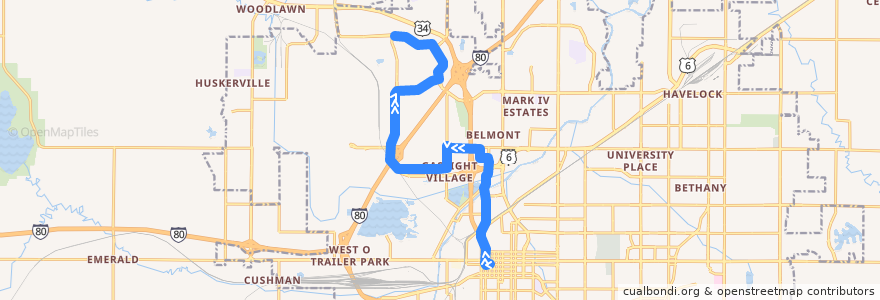 Mapa del recorrido Bus #52 - Gaslight - Outbound de la línea  en Lincoln.