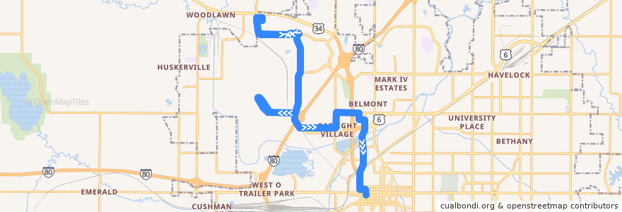 Mapa del recorrido Bus #52 - Gaslight - Inbound de la línea  en Lincoln.