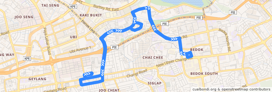 Mapa del recorrido Svc 60 (Eunos Interchange => Eunos Interchange) de la línea  en Singapore.