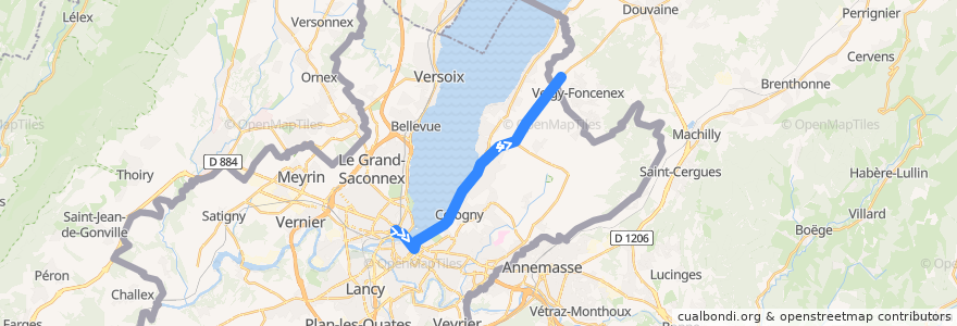 Mapa del recorrido Bus G+: Gare Cornavin → Veigy-Douane de la línea  en Genève.