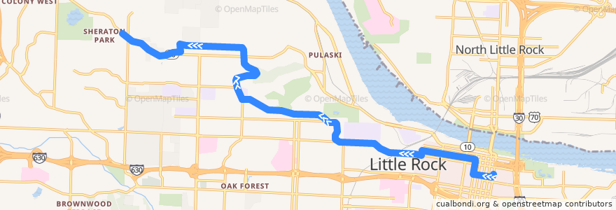 Mapa del recorrido Route 01 - Pulaski Heights - Outbound de la línea  en Little Rock.