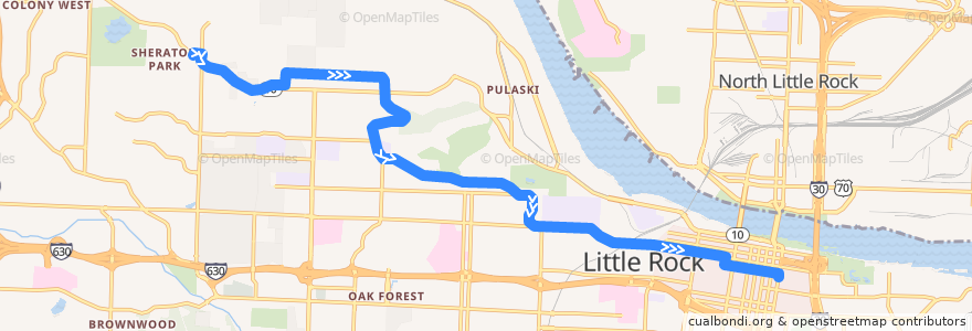 Mapa del recorrido Route 01 - Pulaski Heights - Inbound de la línea  en Little Rock.