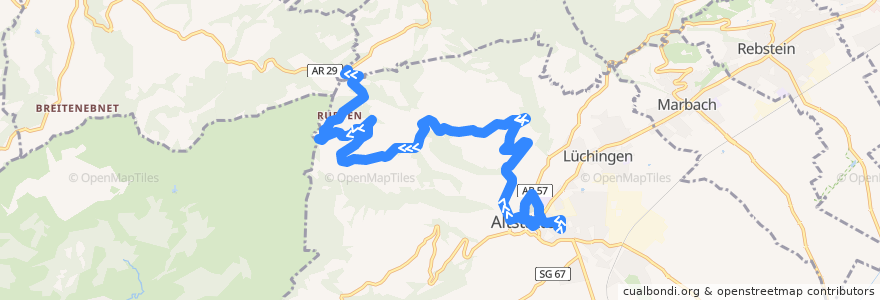 Mapa del recorrido Bus 333: Altstätten SG, Elsenacker => Oberegg AI, Landmark de la línea  en Altstätten.