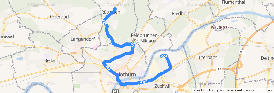 Mapa del recorrido Bus 4: Zuchwil => Rüttenen de la línea  en Amtei Solothurn-Lebern.