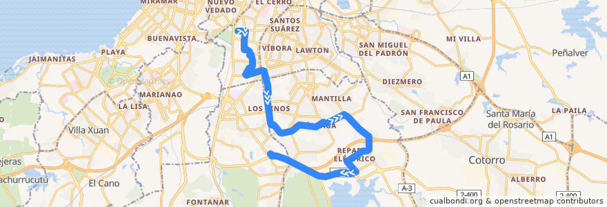 Mapa del recorrido Ruta A87 Ciudad Deportiva Fortuna de la línea  en La Habana.