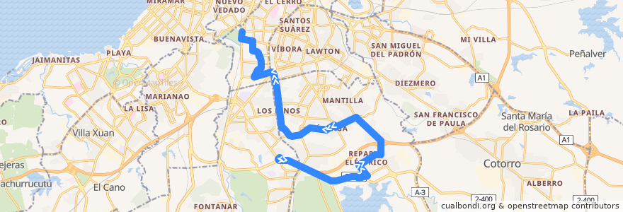 Mapa del recorrido Ruta A87 Fortuna Ciudad Deportiva de la línea  en L'Avana.