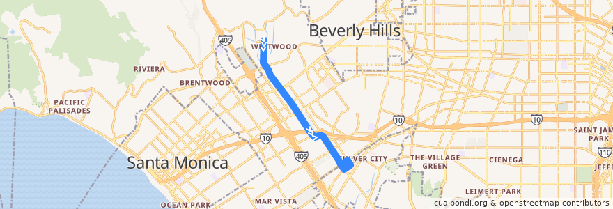 Mapa del recorrido Big Blue Bus Rapid 12 Southbound: UCLA => Palms de la línea  en Los Ángeles.