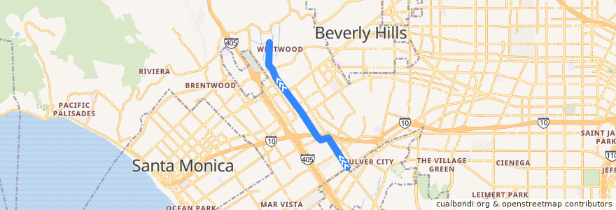 Mapa del recorrido Big Blue Bus Rapid 12 Northbound: Palms => UCLA de la línea  en Los Ángeles.