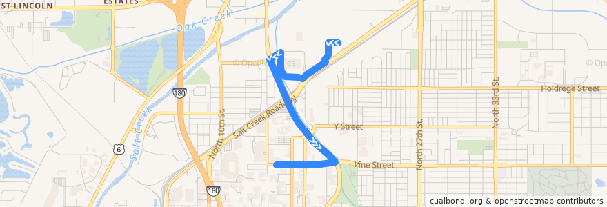 Mapa del recorrido Bus #22 - NIC City - Inbound de la línea  en Lincoln.