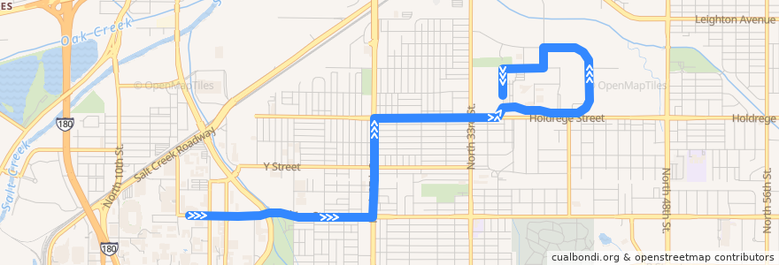 Mapa del recorrido Bus #24 - Holdrege - Inbound de la línea  en Lincoln.