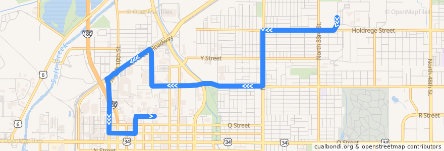 Mapa del recorrido Bus #25 - Vine - Inbound de la línea  en Lincoln.