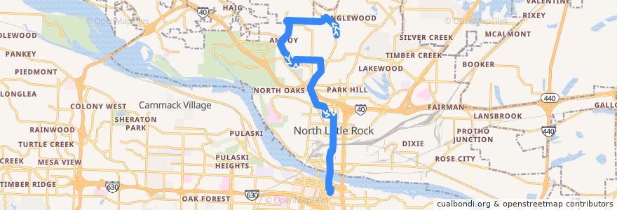 Mapa del recorrido Route 04 - Levy / Amboy - Inbound de la línea  en North Little Rock.