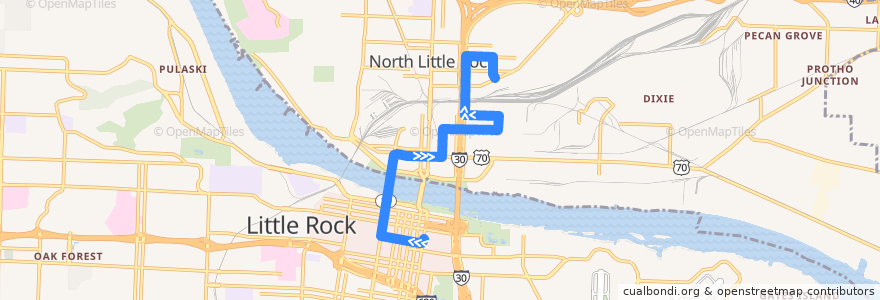 Mapa del recorrido Riute 07 - Shorter College - Outbound de la línea  en Pulaski County.