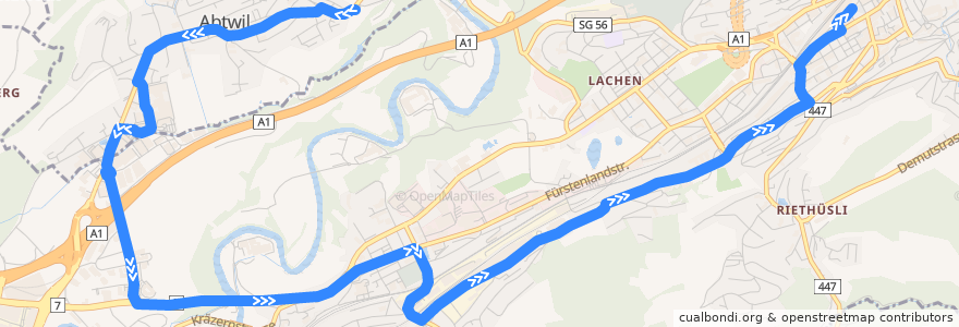 Mapa del recorrido Bus N92: Abtwil SG, St. Josefen => St. Gallen, Bahnhof de la línea  en St. Gallen.