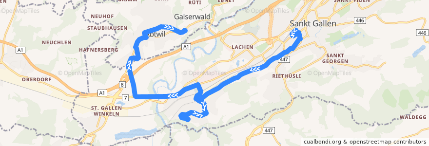 Mapa del recorrido Bus N92: St. Gallen, Bahnhof => Abtwil SG, St. Josefen de la línea  en St. Gallen.