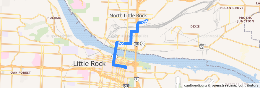 Mapa del recorrido Route 07 - Shorter College - Inbound de la línea  en Pulaski County.