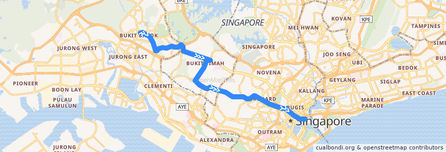 Mapa del recorrido Svc 77 (Bukit Batok Interchange => Marina Centre Terminal) de la línea  en Singapur.
