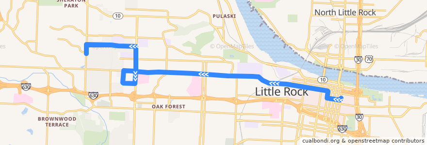 Mapa del recorrido Route 08 - Rodney Parham - Outbound de la línea  en Little Rock.