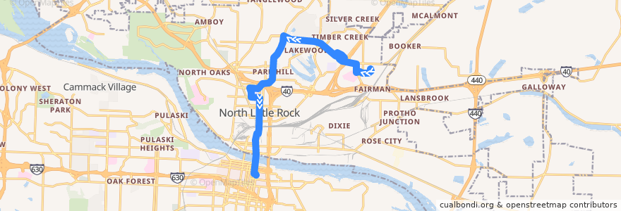 Mapa del recorrido Route 10 - McCain Mall - Inbound de la línea  en North Little Rock.