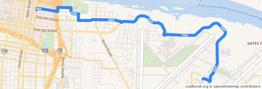 Mapa del recorrido Route 12 - Clinton Center / Airport - Outbound de la línea  en Little Rock.