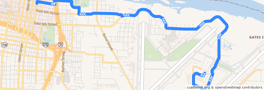 Mapa del recorrido Route 12 - Clinton Center / Airport - Inbound de la línea  en Little Rock.