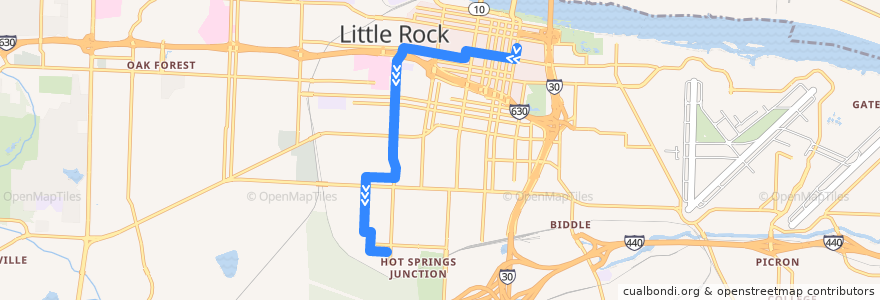 Mapa del recorrido Route 11 - Dr. M.L. K. Jr. Drive - Outbound de la línea  en Little Rock.