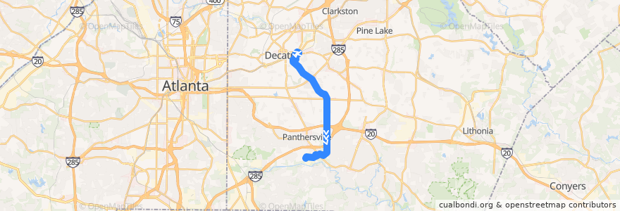 Mapa del recorrido MARTA 114 Columbia Drive/Clifton Springs Road de la línea  en DeKalb County.