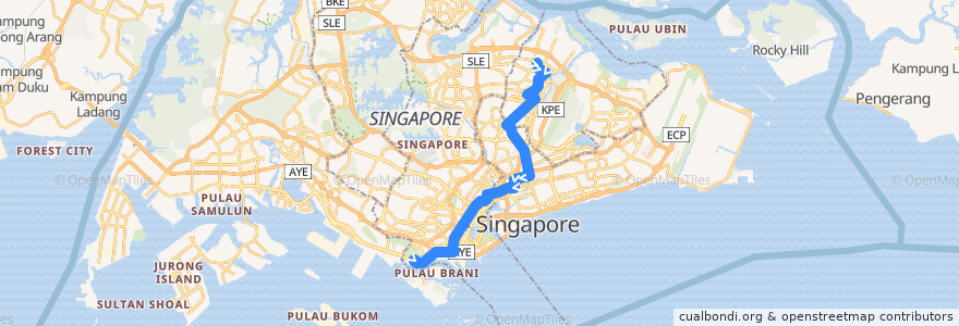 Mapa del recorrido Svc 80 (Sengkang Interchange => HarbourFront Interchange) de la línea  en سنغافورة.