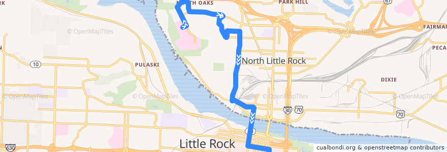 Mapa del recorrido Route 13 - Pulaski Technical College - Inbound de la línea  en North Little Rock.