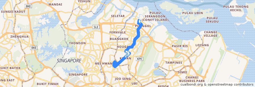 Mapa del recorrido Svc 82 (Punggol Temporary Interchange => Punggol Temporary Interchange) de la línea  en Northeast.