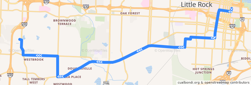 Mapa del recorrido Route 14 - Rosedale - Outbound de la línea  en Little Rock.