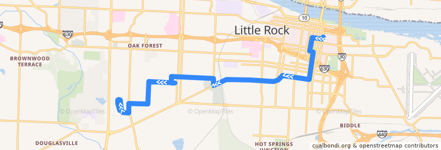 Mapa del recorrido Route 16 - Little Rock - Outbound de la línea  en Little Rock.