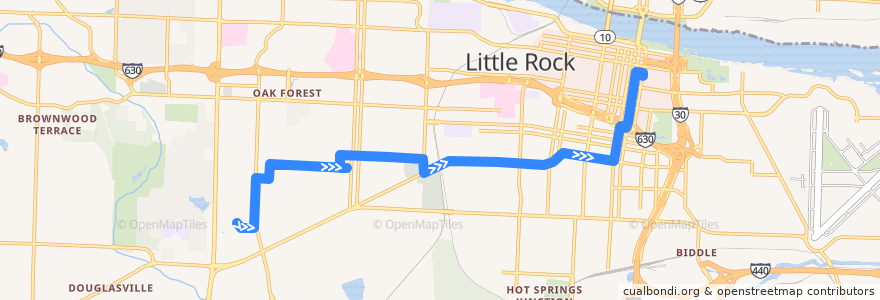 Mapa del recorrido Route 16 - Little Rock - Inbound de la línea  en Little Rock.