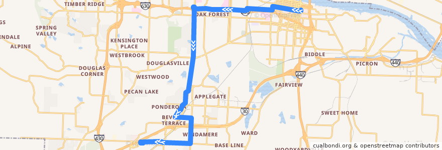 Mapa del recorrido Route 17 - Mabelvale / Downtown - Outbound de la línea  en Little Rock.