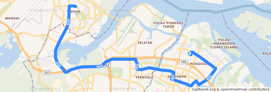 Mapa del recorrido Svc 85 (Punggol Temporary Interchange => Yishun Temporary Interchange) de la línea  en Singapura.