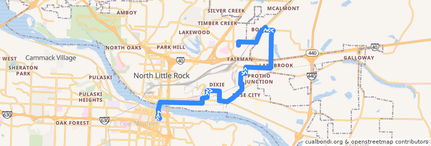 Mapa del recorrido Route 18 - McAlmont - Outbound de la línea  en Pulaski County.