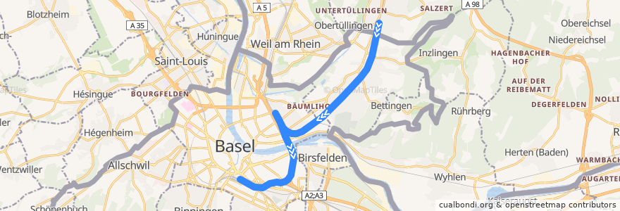 Mapa del recorrido S6: Zell (Wiesental) => Basel SBB de la línea  en مدينة بازل.