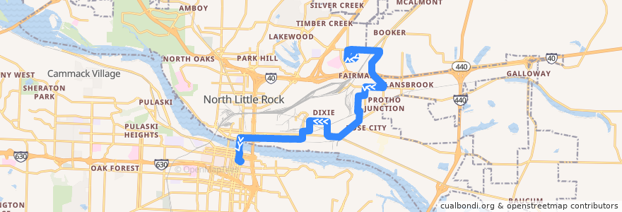 Mapa del recorrido Route 18 - McAlmont - Inbound de la línea  en North Little Rock.