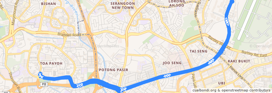 Mapa del recorrido Svc 90 (Toa Payoh Interchange => Toa Payoh Interchange) de la línea  en 싱가포르.