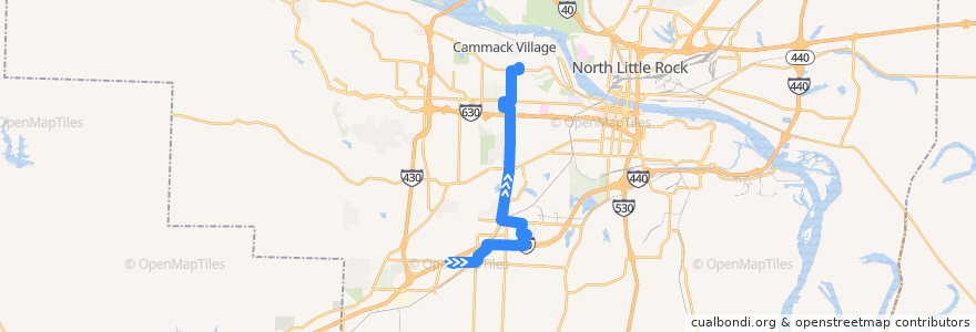 Mapa del recorrido Route 22 - University/Mabelvale - Inbound de la línea  en Little Rock.