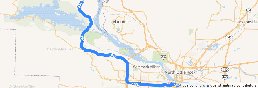 Mapa del recorrido Route 25 - Pinnacle Mountain Express - Outbound de la línea  en Pulaski County.