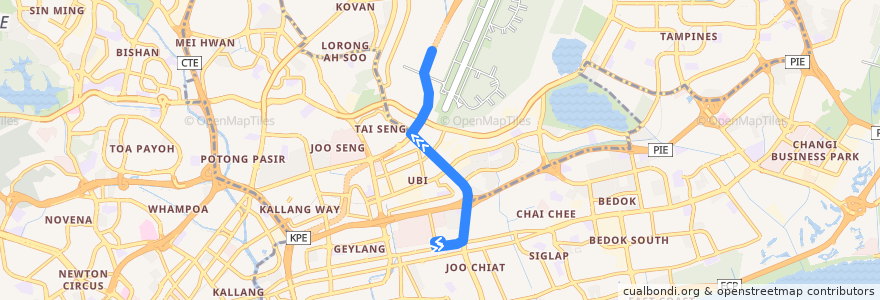 Mapa del recorrido Svc 94 (Eunos Interchange => Eunos Interchange) de la línea  en Singapore.