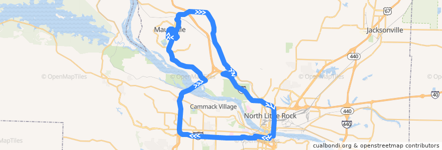 Mapa del recorrido Route 26 - Maumelle/Oak Grove Express - PM de la línea  en Pulaski County.