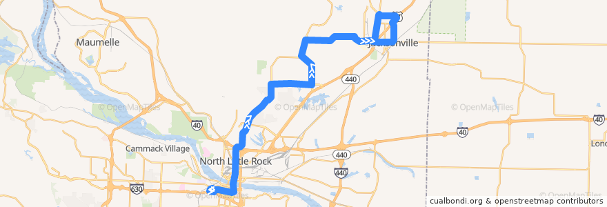 Mapa del recorrido Route 36 - Jacksonville / Sherwood Express - Outbound de la línea  en Pulaski County.