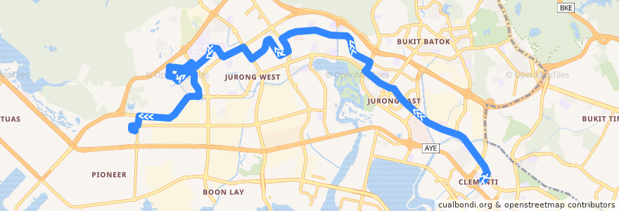 Mapa del recorrido Svc 99 (Clementi Interchange => Joo Koon Interchange) de la línea  en Southwest.