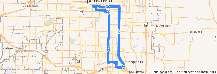 Mapa del recorrido 5 - Glenstone/National - Blue de la línea  en Springfield.